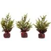 Northlight Mini Glittered Pine With Berries Artificial Christmas Trees - 9" - Set Of 3 Green