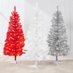 4ft Pre Lit Christmas Tree Mini Artificial Tree With Twinkling LED Lights For Bedroom Or Apartment Red 22 4ft Pre Lit Christmas Tree Mini Artificial Tree With Twinkling LED Lights For Bedroom Or Apartment Red -Northlight Shop 4611743848150846384