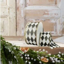 1.5" Antique Harlequin Ribbon: Black (10 Yards) -Northlight Shop 4611744634440463216 1