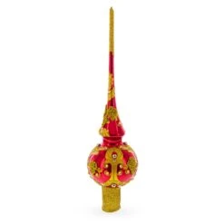 Luxurious Crimson Red With Golden Glitter Glass Christmas Tree Topper -Northlight Shop 4611757465636650192