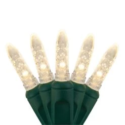 70 Warm White M5 LED Lights, Green Wire, 4" Spacing