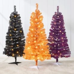 4ft Pre Lit Christmas Tree Mini Artificial Tree With Twinkling LED Lights For Bedroom Or Apartment Red 31 4ft Pre Lit Christmas Tree Mini Artificial Tree With Twinkling LED Lights For Bedroom Or Apartment Red -Northlight Shop 4611815673560026032