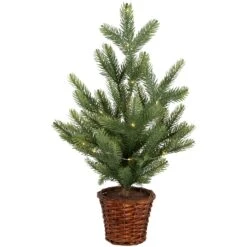 Northlight Pre-Lit Artificial Pine Christmas Tree With Basket Base - 20" - Warm White LED Lights Green