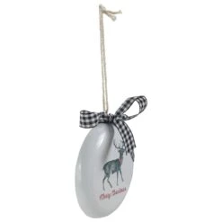 Northlight Reindeer "Merry Christmas" With A Plaid Bow Glass Disc Ornament - 4.5" - White And Black 12 Northlight Reindeer "Merry Christmas" With A Plaid Bow Glass Disc Ornament - 4.5" - White And Black -Northlight Shop 4611832245116617952