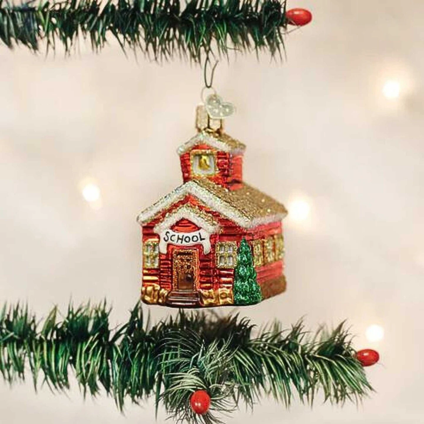 Old World Christmas 3.25 In School House Christmas Tree Ornament , Ornament Teacher Red 8 Old World Christmas 3.25 In School House Christmas Tree Ornament , Ornament Teacher Red - Image 6
