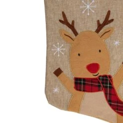 Northlight 19" Burlap Plaid Whimsical Reindeer Waiving Christmas Stocking Beige 11 Northlight 19" Burlap Plaid Whimsical Reindeer Waiving Christmas Stocking Beige -Northlight Shop 4611883716644324576
