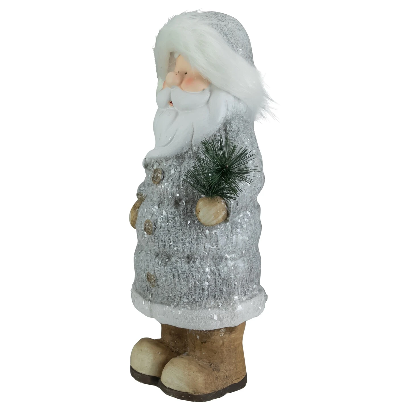 Northlight Ceramic Santa Holding Pine Sprig Christmas Figure - 18" Brown 6 Northlight Ceramic Santa Holding Pine Sprig Christmas Figure - 18" Brown - Image 4