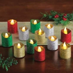 Collections Etc LED Glitter Holiday Flameless Votives - Set Of 12 8 Collections Etc LED Glitter Holiday Flameless Votives - Set Of 12 -Northlight Shop 4611918523001606064 1