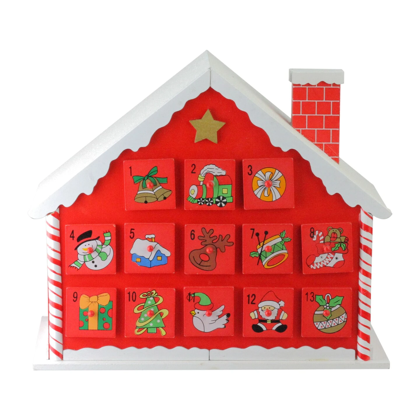 Northlight 10.25" Red And White Advent House With Chimney Storage Box 8 Northlight 10.25" Red And White Advent House With Chimney Storage Box - Image 6