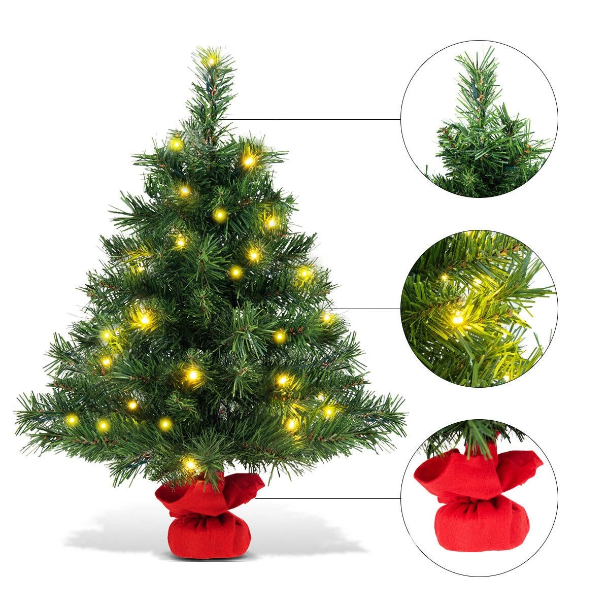 Costway 2 FT Pre-Lit Tabletop Fir Artifical Christmas Tree Led Lights 7 Costway 2 FT Pre-Lit Tabletop Fir Artifical Christmas Tree Led Lights - Image 5