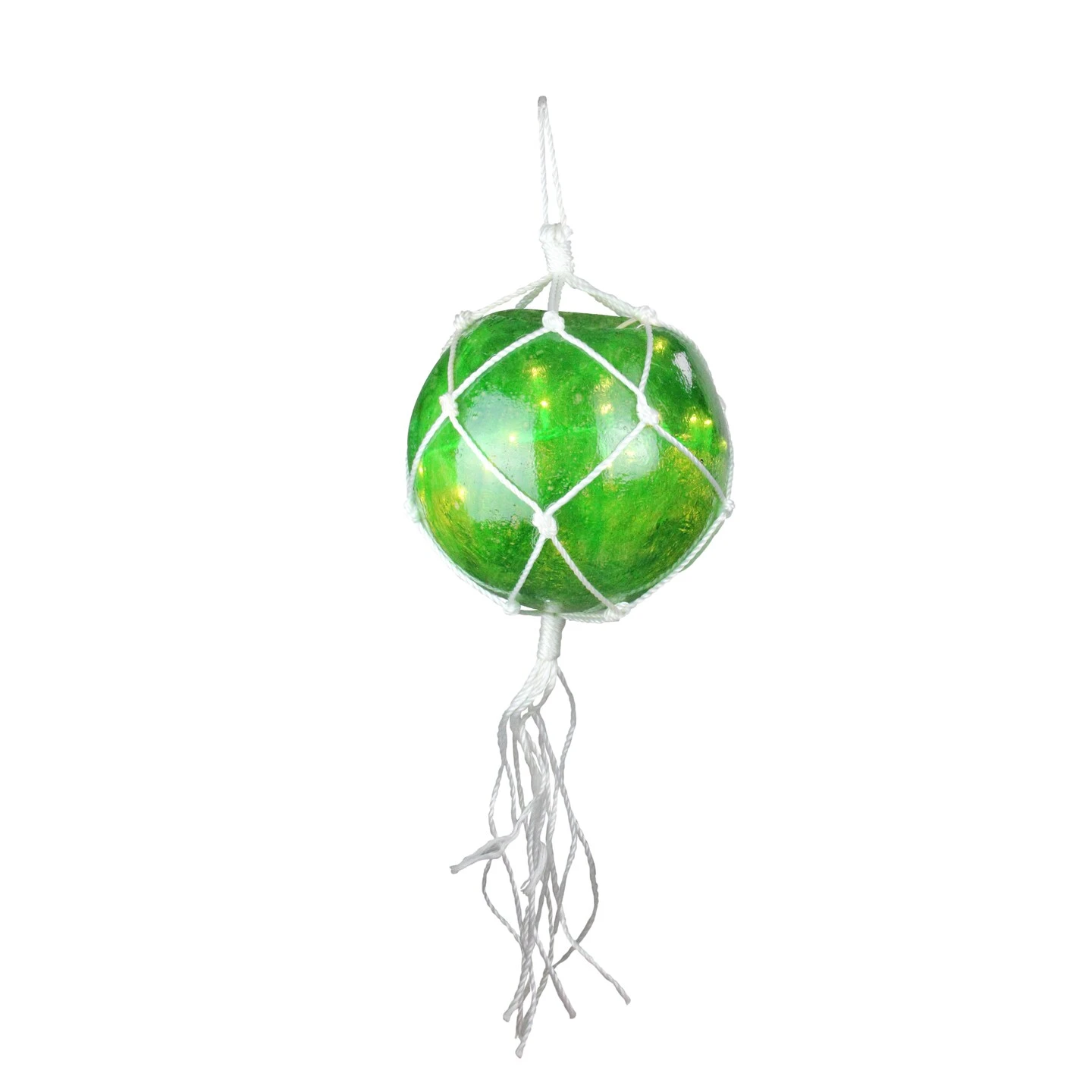 Barcana Macrame-Style Lighted Sphere Hanging Christmas Decoration - 14.25" - Green - Warm White - White Wire 3 Barcana Macrame-Style Lighted Sphere Hanging Christmas Decoration - 14.25" - Green - Warm White - White Wire
