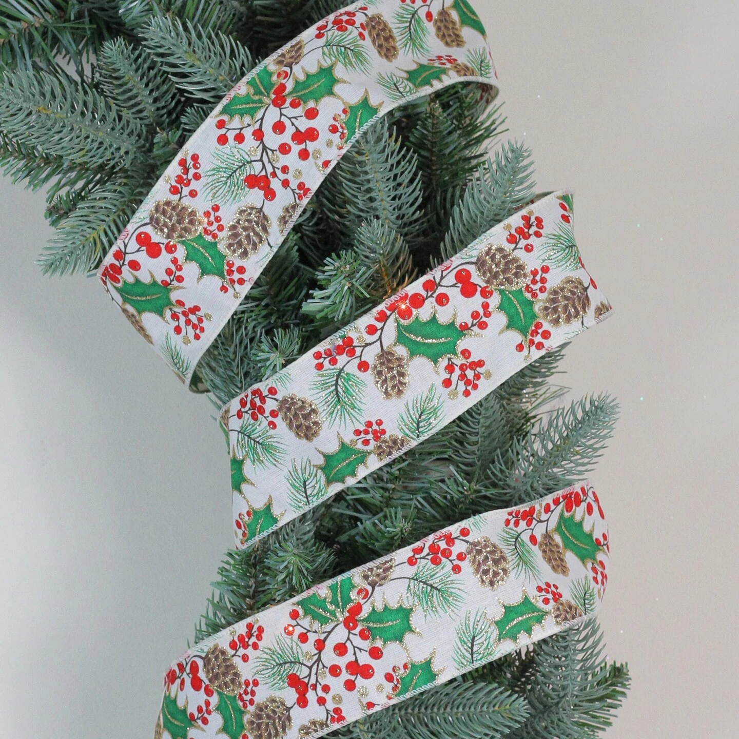 Northlight Glitter White And Green Holly Berries Christmas Wired Craft Ribbon 2.5" X 16 Yards 5 Northlight Glitter White And Green Holly Berries Christmas Wired Craft Ribbon 2.5" X 16 Yards - Image 3