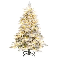 Costway 4.5FT/6FT/7 FT Pre-Lit Flocked Christmas Tree Hinged W/ 120/260/300 LED Lights & 757/1415/1687 Branch Tips -Northlight Shop 4612055627207486944 1