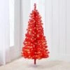 4ft Pre Lit Christmas Tree Mini Artificial Tree With Twinkling LED Lights For Bedroom Or Apartment Red 2 4ft Pre Lit Christmas Tree Mini Artificial Tree With Twinkling LED Lights For Bedroom Or Apartment Red -Northlight Shop 4612065971369135024
