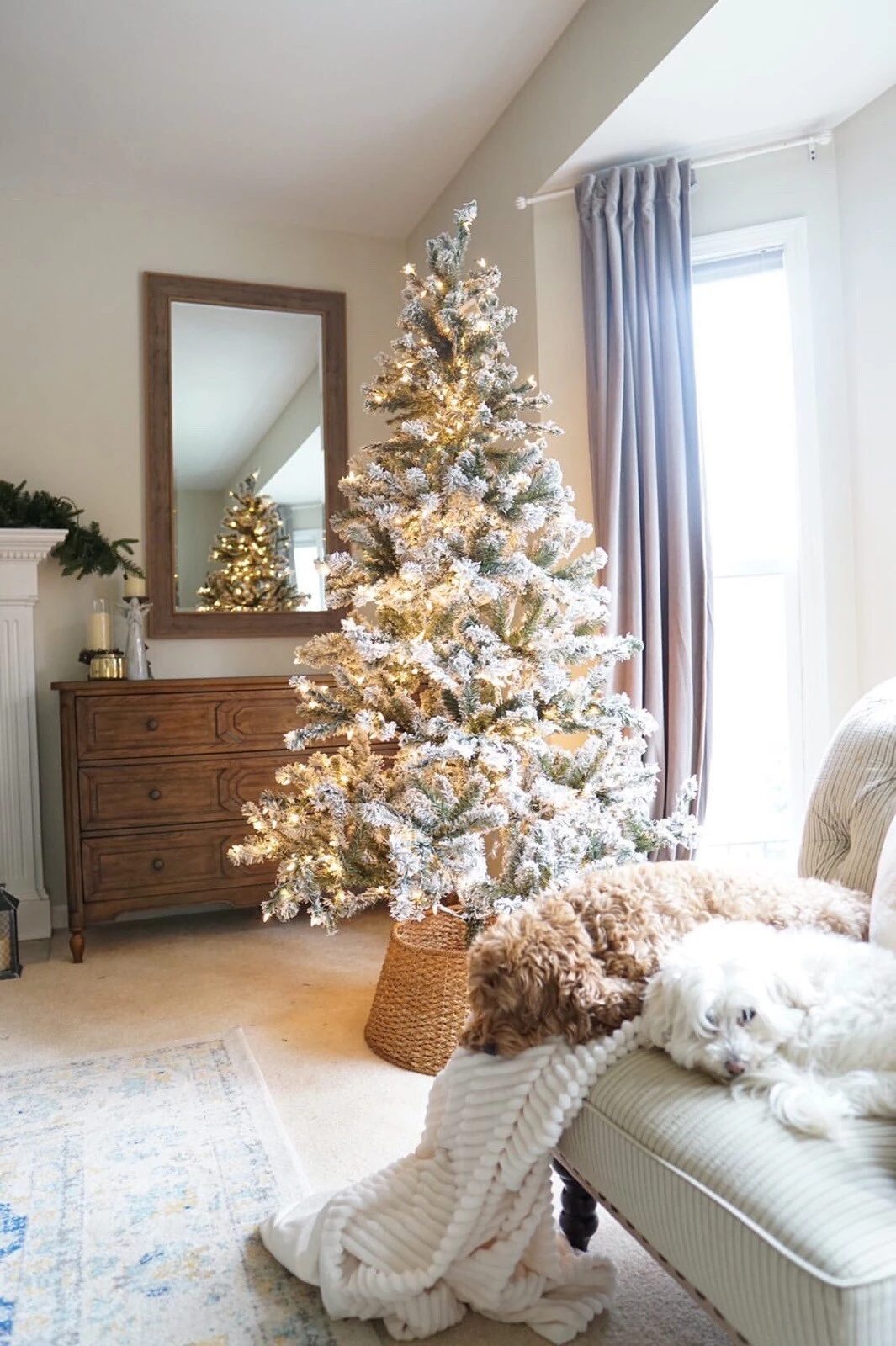 Northlight 7' Pre-Lit Flocked Balsam Pine Artificial Christmas Tree - Clear Lights Green 5 Northlight 7' Pre-Lit Flocked Balsam Pine Artificial Christmas Tree - Clear Lights Green - Image 3