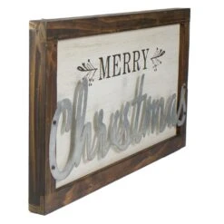 Northlight 18" Merry Christmas Framed Wood And Metal Wall Decoration Ivory -Northlight Shop 4612066311261774496