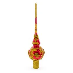 Luxurious Crimson Red With Golden Glitter Glass Christmas Tree Topper -Northlight Shop 4612076332598639824 2