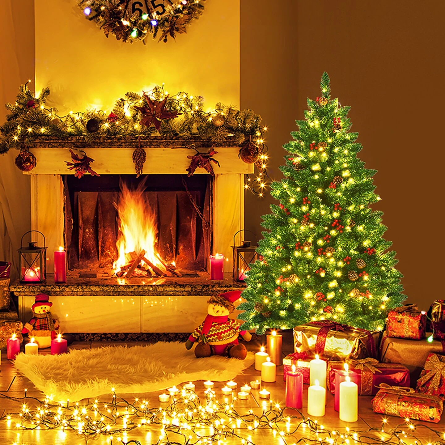 Costway 4.5Ft Pre-lit Hinged Christmas Tree W/ Pine Cones Red Berries And 300 LED Lights 10 Costway 4.5Ft Pre-lit Hinged Christmas Tree W/ Pine Cones Red Berries And 300 LED Lights - Image 8