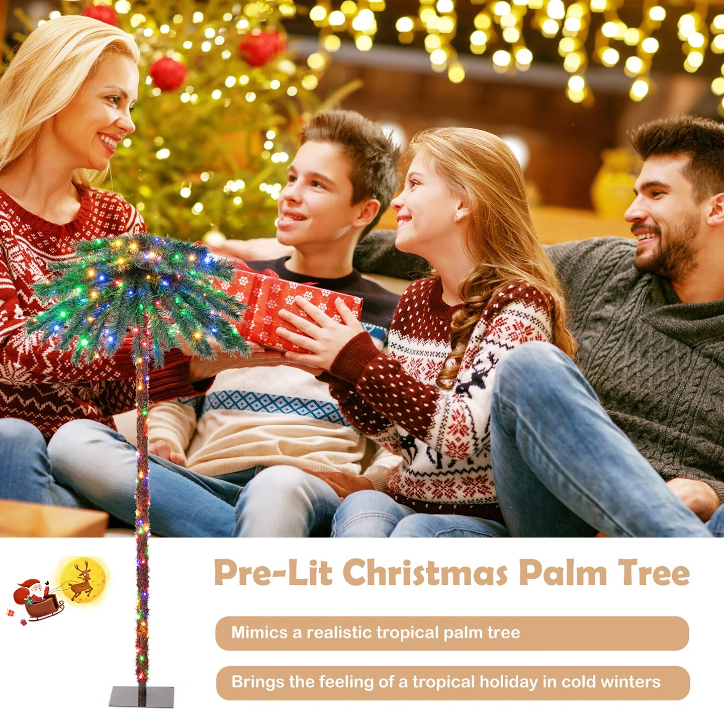 Costway 6FT Pre-Lit Artificial Tropical Christmas Palm Tree W/ 210 Multi-Color Lights 8 Costway 6FT Pre-Lit Artificial Tropical Christmas Palm Tree W/ 210 Multi-Color Lights - Image 6