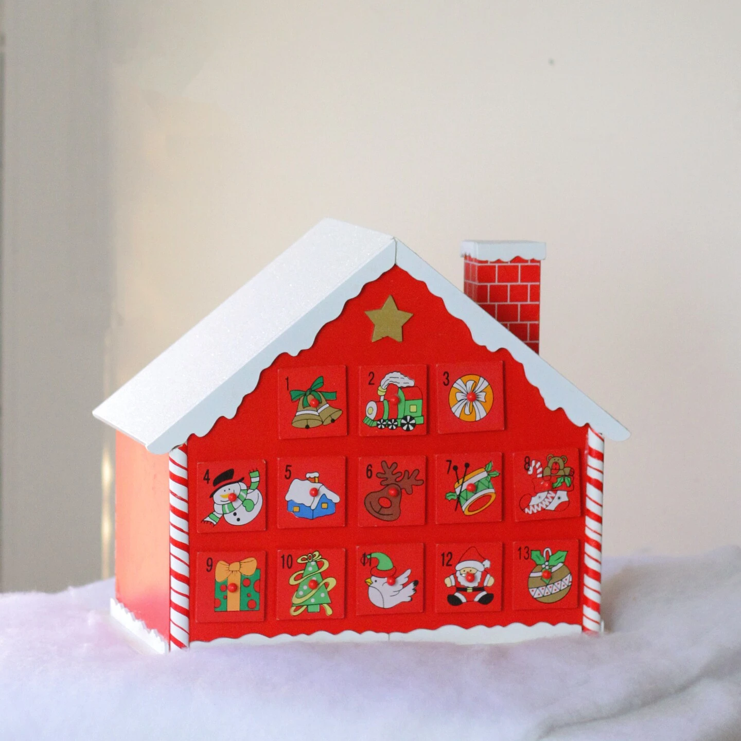 Northlight 10.25" Red And White Advent House With Chimney Storage Box 7 Northlight 10.25" Red And White Advent House With Chimney Storage Box - Image 5