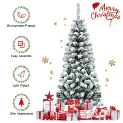 4.5 Feet Unlit Hinged Snow Flocked Artificial Pencil Christmas Tree With 242 Branch 30 4.5 Feet Unlit Hinged Snow Flocked Artificial Pencil Christmas Tree With 242 Branch -Northlight Shop 4612098154822236000 1