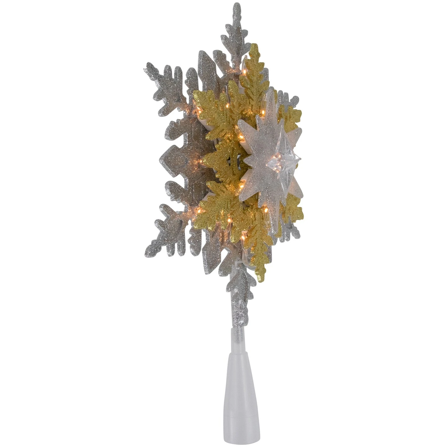 Northlight 13.75" Lighted Gold And Silver Snowflake Christmas Tree Topper, Clear Lights 8 Northlight 13.75" Lighted Gold And Silver Snowflake Christmas Tree Topper, Clear Lights - Image 6