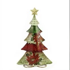 Gallerie II 18.25" Green, Red And Off White Tin Vintage Postcard Christmas Tree Table Top Christmas Decoration -Northlight Shop 4612147799191720608 2