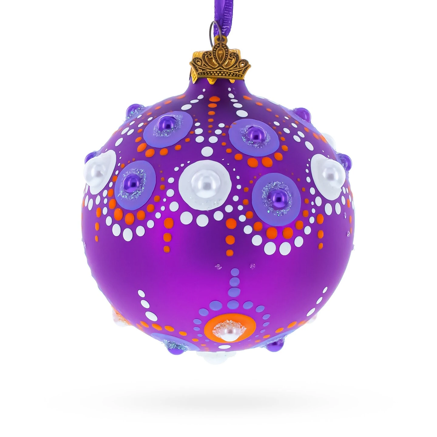 Purple Majesty With Silver Accents Geometric Glass Ball Christmas Ornament 3.25 Inches 5 Purple Majesty With Silver Accents Geometric Glass Ball Christmas Ornament 3.25 Inches - Image 3