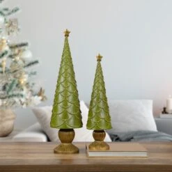 Northlight Christmas Tree Cone On Pedestal With Star Topper Decoration - 23" - Green -Northlight Shop 4612186827324777120