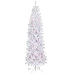 Northlight Pre-Lit Pencil Woodbury White Pine Artificial Christmas Tree - 6.5' - Pink Lights