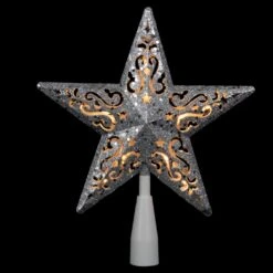 Northlight 8.5" Lighted Silver Glitter Star Cut Out Design Christmas Tree Topper - Clear Lights, White Wire 11 Northlight 8.5" Lighted Silver Glitter Star Cut Out Design Christmas Tree Topper - Clear Lights, White Wire -Northlight Shop 4612200955689977056