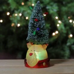 Roman 9.5" LED Lighted Green Tree With Smiling Bear Head Figure Multi -Northlight Shop 4612210292860470496