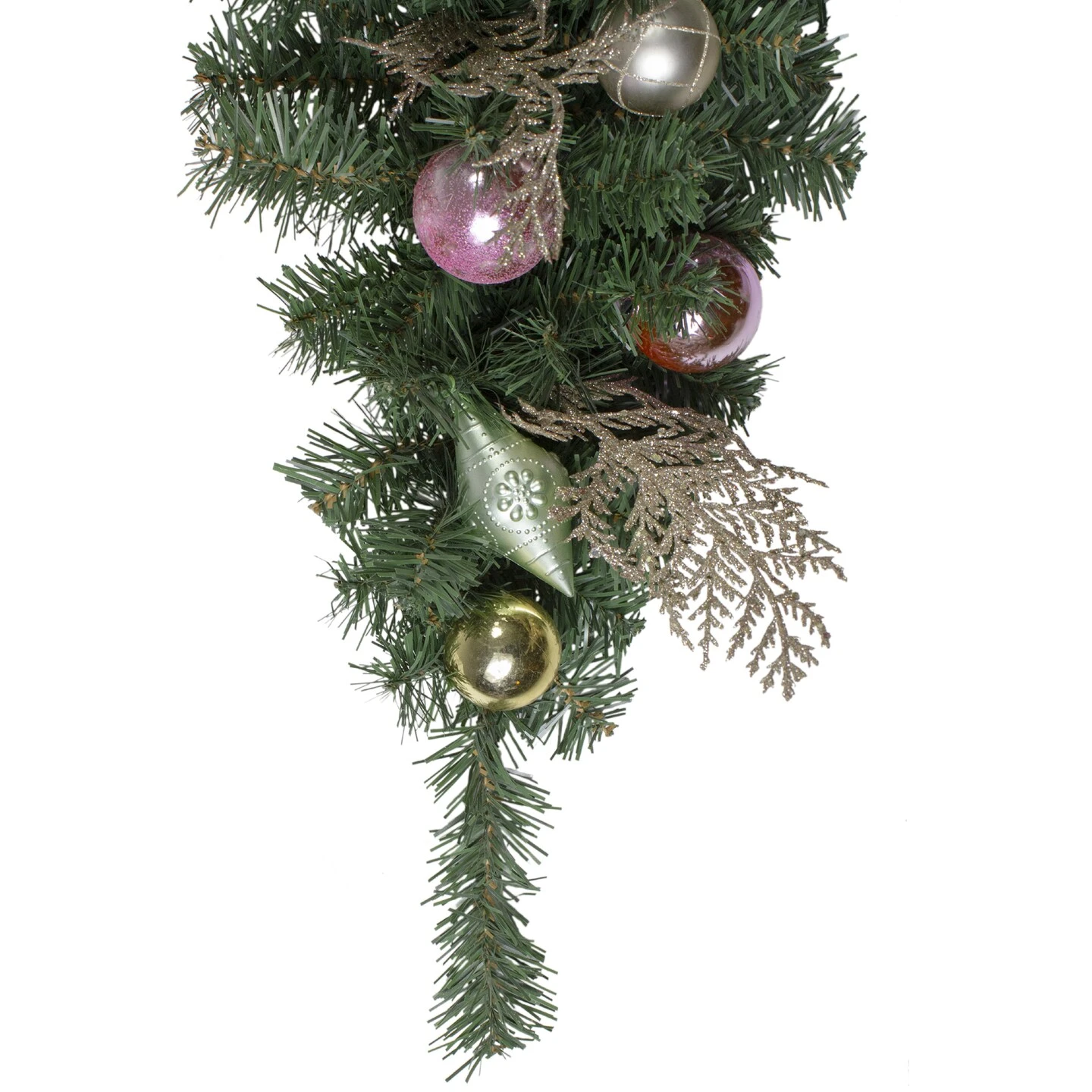 Northlight 30" Pink And Gold Frosted Artificial Christmas Teardrop Swag - Unlit 7 Northlight 30" Pink And Gold Frosted Artificial Christmas Teardrop Swag - Unlit - Image 5