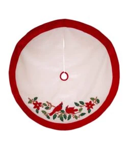 48" Red And White With Cardinals Applique Velvet Tree Skirt -Northlight Shop 4612235387611066080 1