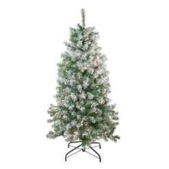 Northlight 4.5' Pre-Lit Medium Flocked Winema Pine Artificial Christmas Tree - Clear Lights Green