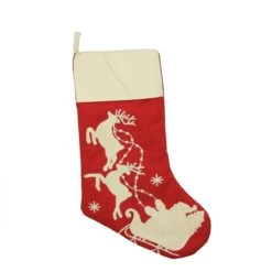 Gallerie II 20" Red And Off White Santa With His Sleigh And Reindeer Christmas Stocking -Northlight Shop 461781234094752 1