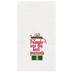 27" X 18" Christmas Presents W/ String Bow "Friends Are The Best Presents" Embroidered Cotton Waffle Weave Kitchen Dishtowel -Northlight Shop 465590163403872 2
