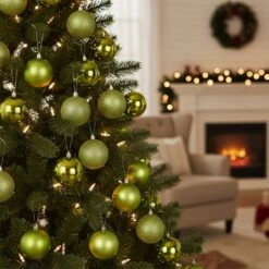 Northlight Shatterproof 4-Finish Christmas Ball Ornaments 3.25" (80mm) - Kiwi Green - 32ct -Northlight Shop 467540617985648