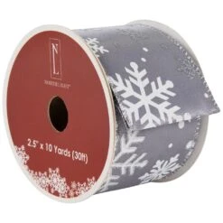 Northlight Gray And White Shimmering Snowflakes Wired Craft Christmas Ribbon 2.5" X 10 Yards -Northlight Shop 472544256809184 2