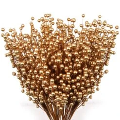 Set Of 12 Gold Holly Berry Stems For Christmas Decorations - 17-Inch Picks With 35 Lifelike Berries For Wreaths, Garlands, And Crafts | 2024 Christmas Collection, Floral Home By Artificial Flowers