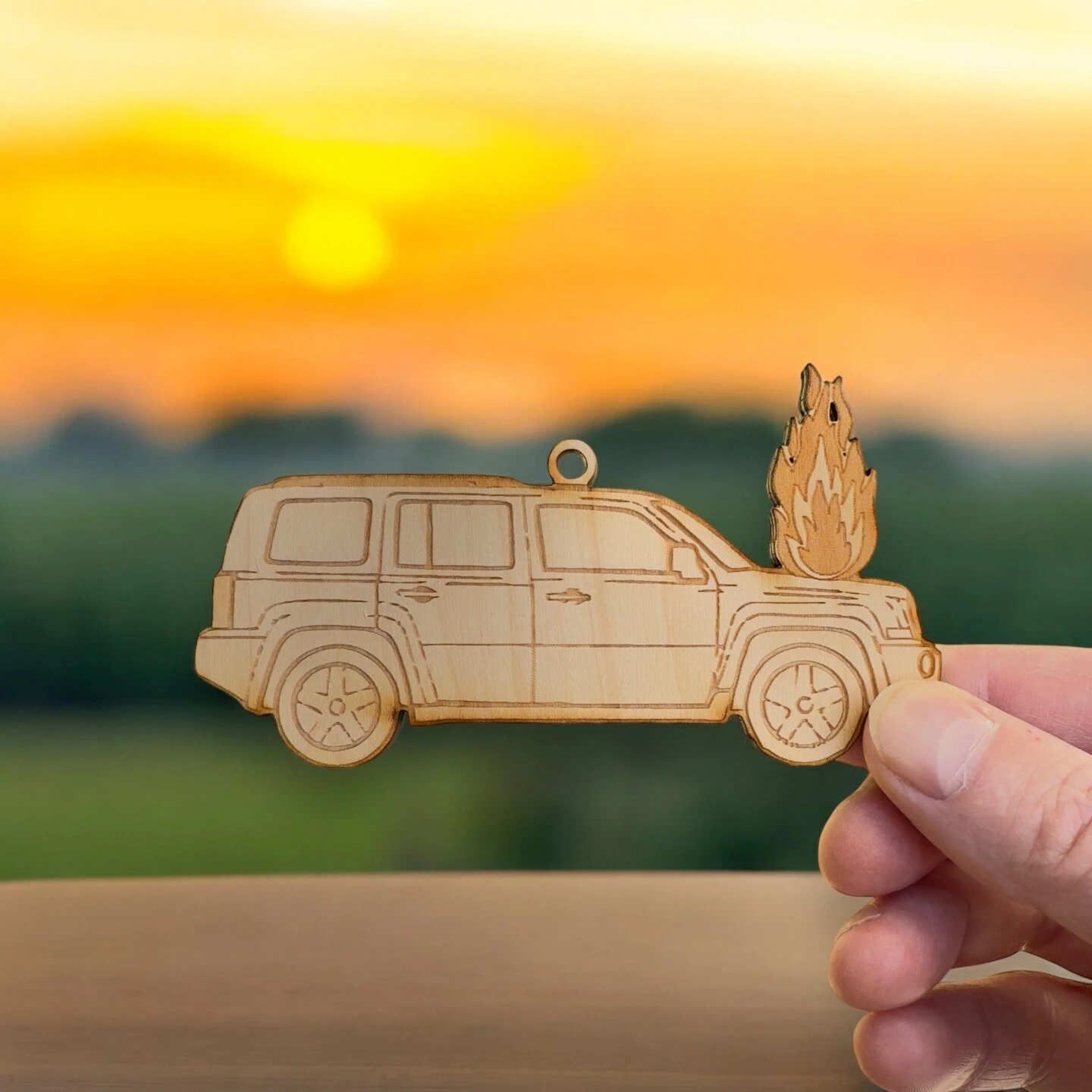 Ornament - Car On Fire - Raw Wood 7 Ornament - Car On Fire - Raw Wood - Image 5