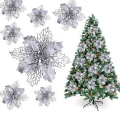 Kitcheniva 5" Glitter Christmas Poinsettia Hanging Flowers 20 Pcs