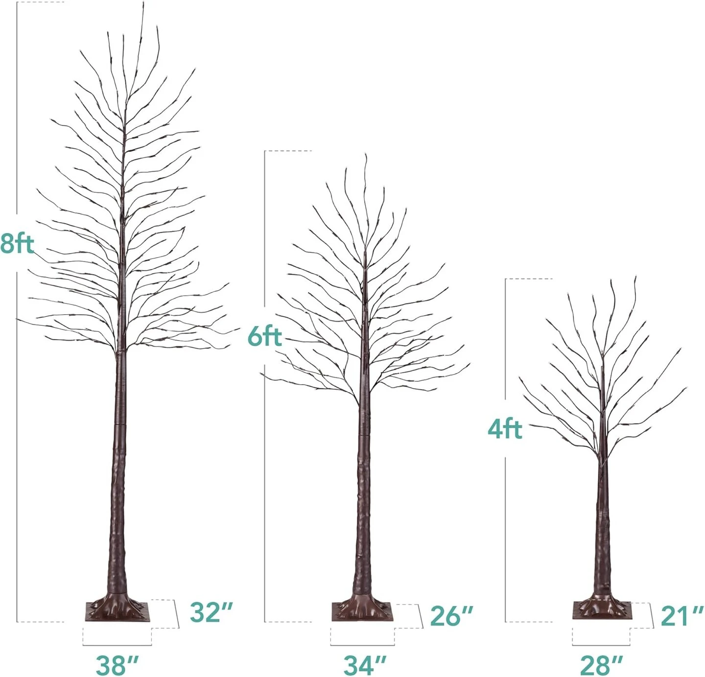 4ft, 6ft & 8ft Lighted Birch Tree Set, 3 Pack LED Trees With Remote, Color Options & Outdoor Brown 9 4ft, 6ft & 8ft Lighted Birch Tree Set, 3 Pack LED Trees With Remote, Color Options & Outdoor Brown - Image 7