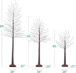 4ft, 6ft & 8ft Lighted Birch Tree Set, 3 Pack LED Trees With Remote, Color Options & Outdoor Brown 33 4ft, 6ft & 8ft Lighted Birch Tree Set, 3 Pack LED Trees With Remote, Color Options & Outdoor Brown -Northlight Shop 487829220084656 2