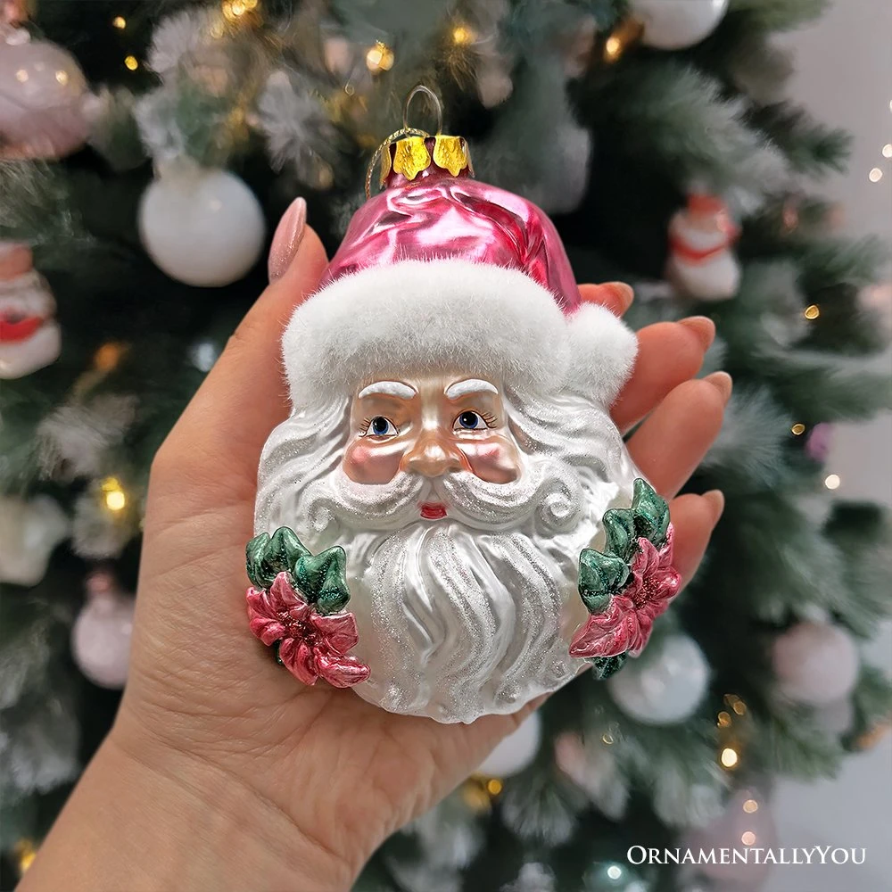 Enchanting Pink Santa Head Glass Ornament, Vintage Christmas Tree Decor 18 Enchanting Pink Santa Head Glass Ornament, Vintage Christmas Tree Decor - Image 16