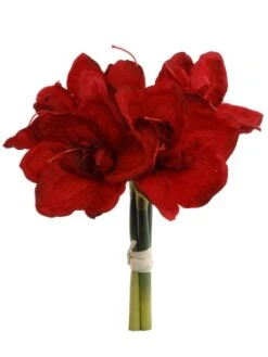 Red Amaryllis Bouquet With Lifelike Silk Flowers, 12.5-Inch For Festive Holiday, Wedding, Party, And Home Décor (Set Of 12) By Floral Home By Artificial Flowers