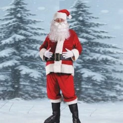Santa Suit Costume For Men Deluxe Velour Jacket, Pants, Hat, Belt And Gloves Set Red 10 Santa Suit Costume For Men Deluxe Velour Jacket, Pants, Hat, Belt And Gloves Set Red -Northlight Shop 493760530324400