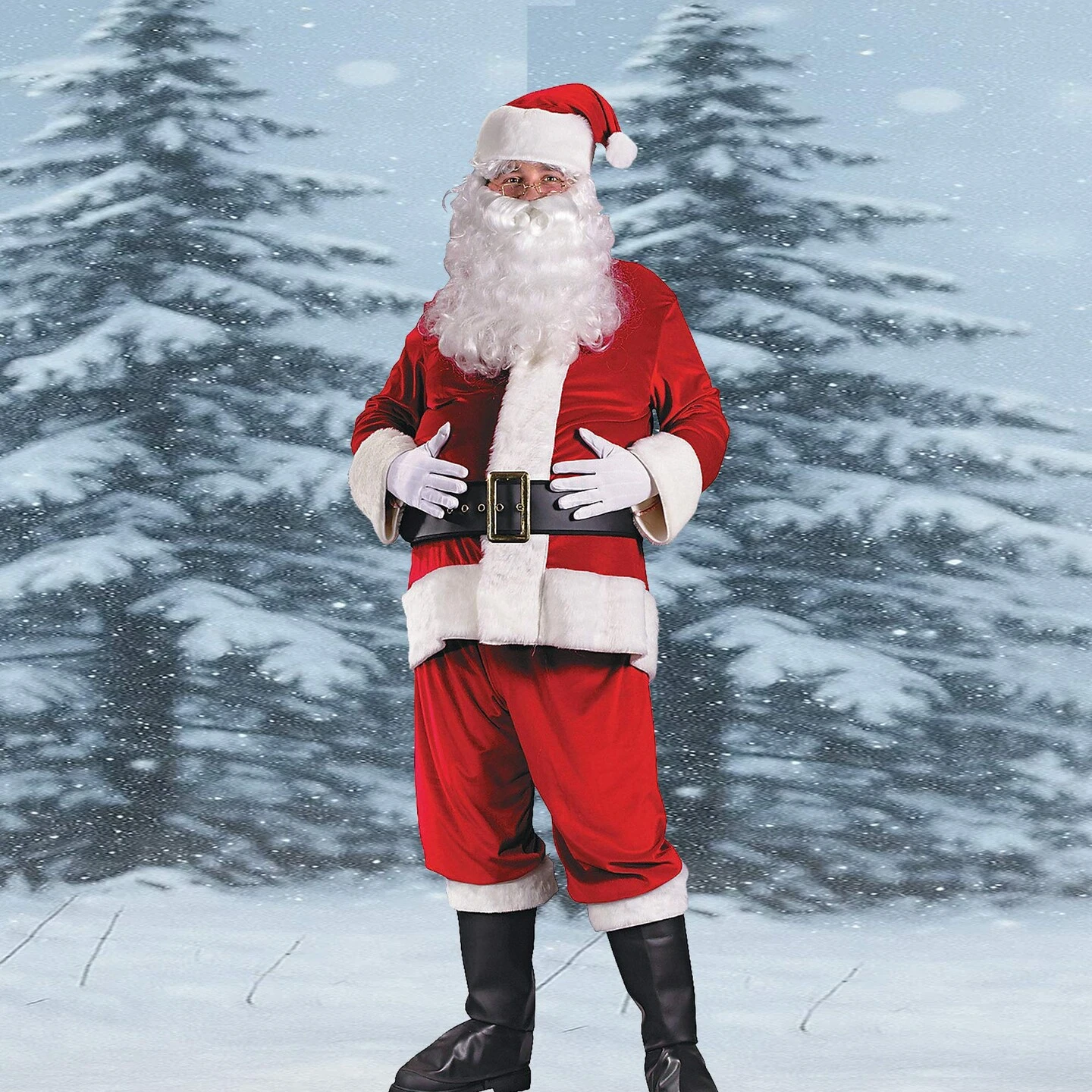 Santa Suit Costume For Men Deluxe Velour Jacket, Pants, Hat, Belt And Gloves Set Red 5 Santa Suit Costume For Men Deluxe Velour Jacket, Pants, Hat, Belt And Gloves Set Red - Image 3