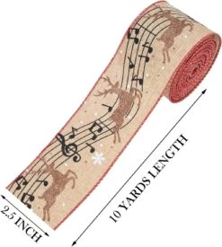 Christmas Deer Wired Ribbon Musical Note Burlap Jute Ribbon Wreath Ribbon For Xmas Home Decor,Gift Wrapping Bow Making DIY Crafts -Northlight Shop 494526681660752 2