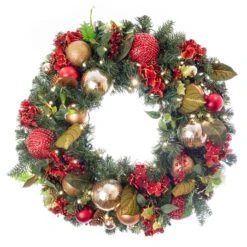 30 In. Lighted Christmas Wreath - Scarlet Hydrangea